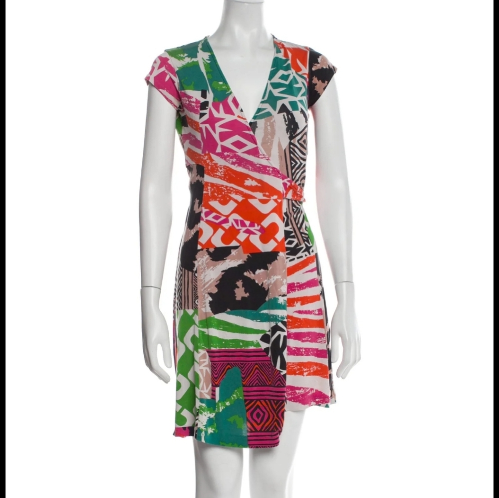 Diane Von Furstenberg Multi-Color Abstract Print Mini Dress